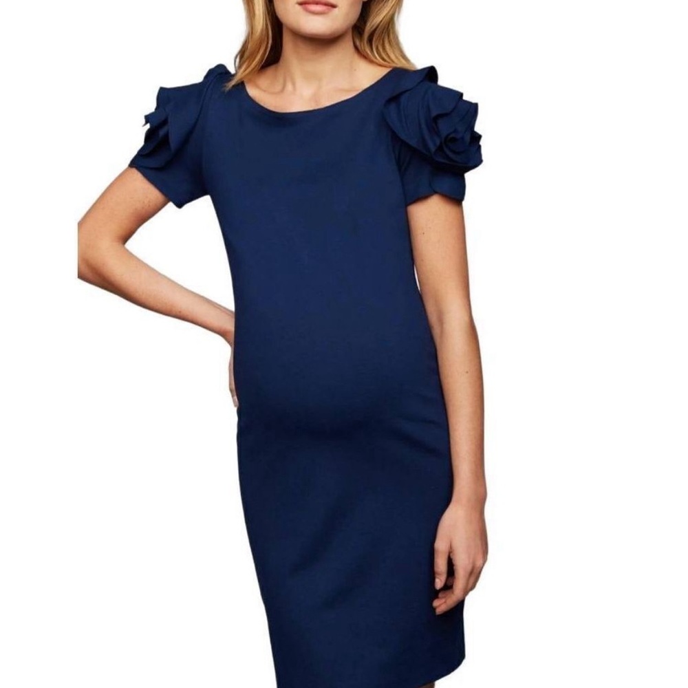 Pietro Brunelli Navy Blue Rose Sleeve Salisburgo Cocktail Maternity Dress Size S